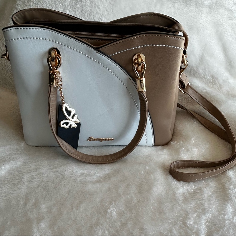 SiMYEER White And Tan Satchel